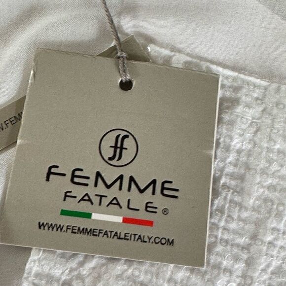 Femme Fatale Top womens Sz S popover made in Italy white sheer sequin Blouse New - Picture 3 of 15